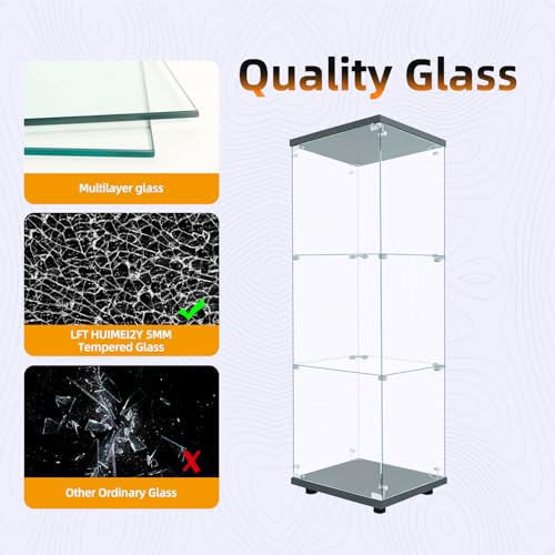 Image of LFT HUIMEI2Y 3-Tier Glass Display Cabinet with Lock, Display Case Black