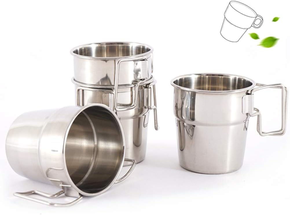 Doherty 4PCS Stackable Stainless Steel Camping Cups with Folding Handle Outdoor Travel Cup Set Camping Stackable Cups