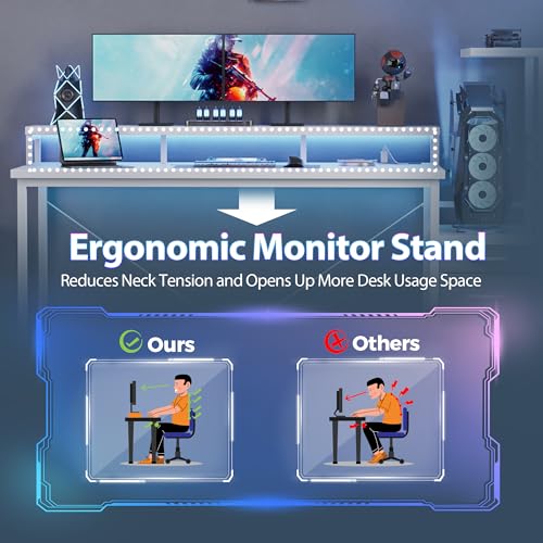Image of Mericonia 68 inch Gaming Desk with Drawers, Reversible Computer Desk, White