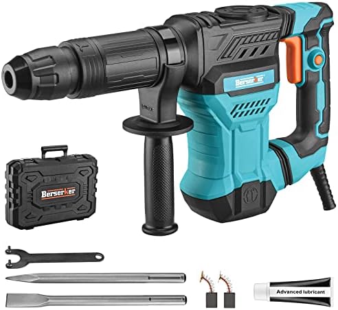 Berserker 1300W 12-Pound SDS-Max Demolition Jack Hammer,1-9/16" 11-Amp Corded Electric Heavy Duty Demo Chipping Hammer Concrete/Pavement Breaker with Carrying Case Flat Chisel Bull Point Chisel