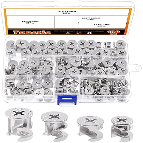 Tanstic 100Pcs 4 Sizes Furniture Connecting Cam Lock Fittings, Fastener Cabinet Connectors Hardware Bolts Furniture Connecting Lock Nut for Furniture Connecting Cover