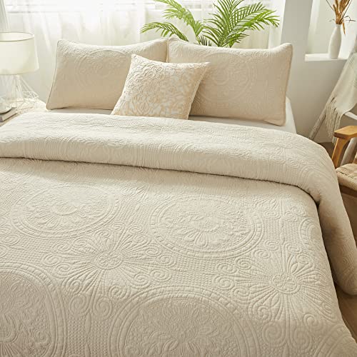 Brandream Luxury Boho Sunflower Bedding Cotton Quilted Comforter Set Queen Size Beige Quilts Matelasse Bedspread Set 3-Piece #TOP4
