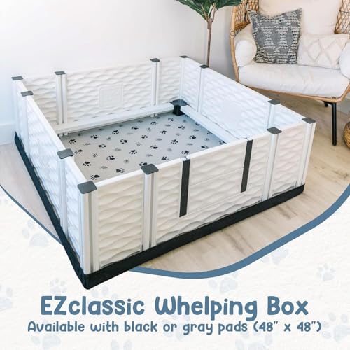 Image of EZwhelp EZclassic Large Dog Whelping Box with Rails, 48x48x18 in, Gray Pad