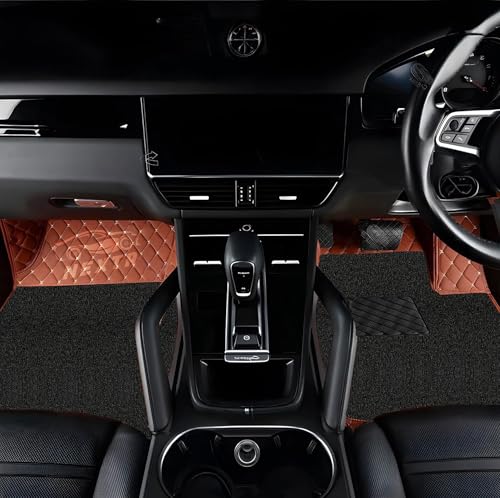 Image of NEXTA Premium Nappa Luxury Leather with Grass Mat Complete Set || 100% Waterproof and Washable||7D Cars Floor Mats for VinFast VF MPV 7-7 Seater (All 3 Rows) | Color : (Tan & Black)