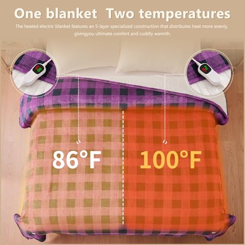 Image of Homemate Electric Blanket Heated Twin Size - 62 inchx84 inch Ultra Soft Cozy Flannel Heating Blanket with 10 Fast Heat Levels 8 Hours Auto Off Over-Heated Protection ETL Certification Keep Warm in Home