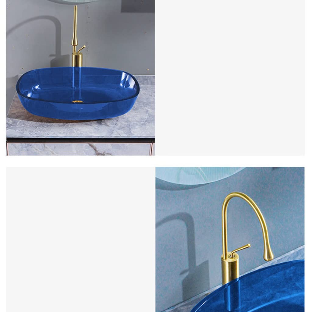 Waschbecken für Badezimmer, zum Einbauen, für Schiff, Toilette, Waschbecken, einfach, Waschbecken aus gehärtetem Glas, Hoteltheke, Waschbecken für Badezimmer (C, Sink Set)