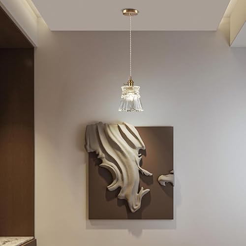 Miniatura 8 de Lámpara colgante de cristal, lámparas colgantes de latón vintage con interruptor, lámpara colgante pequeña de granja para cocina, isla, comedor,