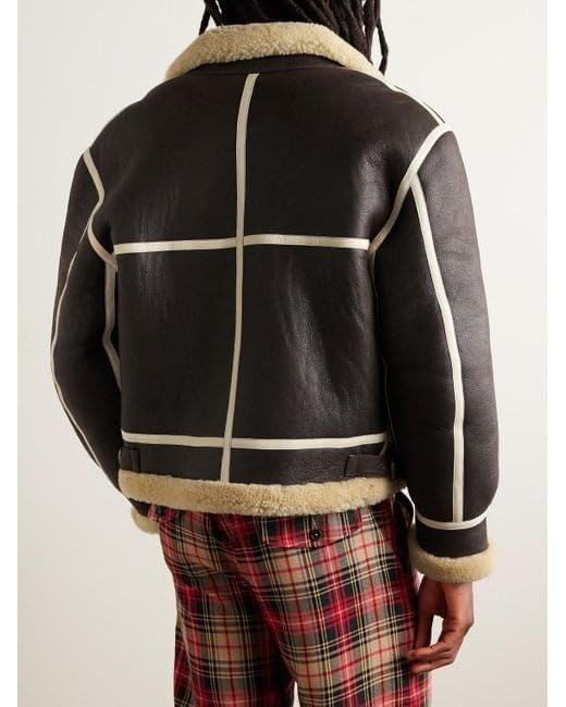 Blouson en cuir shearling marron style B3 aux finitions soignées - 4