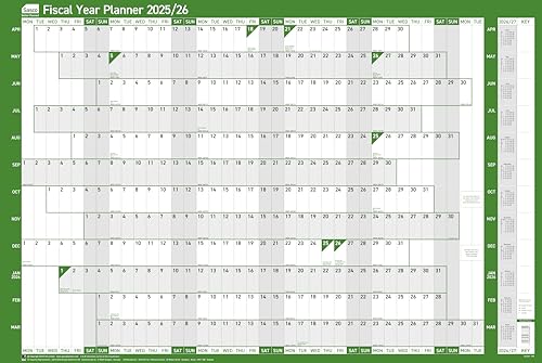 Sasco 2025 Fiscal Year Wall Planner, Financial Year Wall Planner Set, Large Whiteboard Style Dry Erase Calendar, Board Mounted Tax Planner & Dry Erase