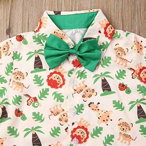 Ciycuit Toddler Baby Boys Forest Animal Print Shorts Set Short Sleeve Bowknot Button Down Shirt + Shorts Pants 2 Pieces Infant Summer Clothes Outfits 2-3 Years #TOP2