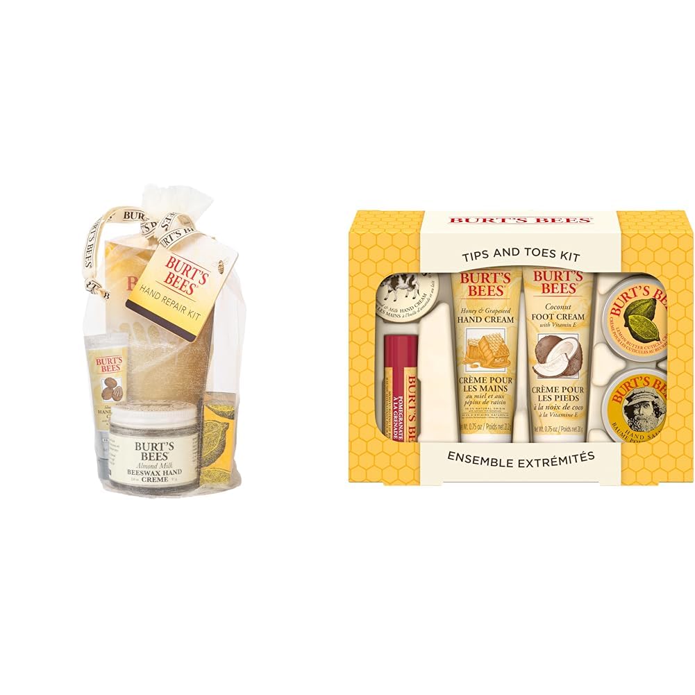 Burt's Bees Easter Basket Stuffers - Hand Repair Gifts Set, 3 Hand Creams plus Gloves - Almond Milk & Travel Size Products in Gift Box