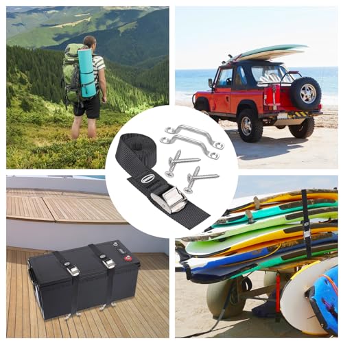 Image of EXVITAL Battery Tie Down Strap Hold Down Kit, 1 inch x 78 inch Cooler Tie Down Kit with Non-Rusting Cam Buckle, Stainless Steel Bracket & SS Screws for RV Battery,Luggage Belt (4 Pack)