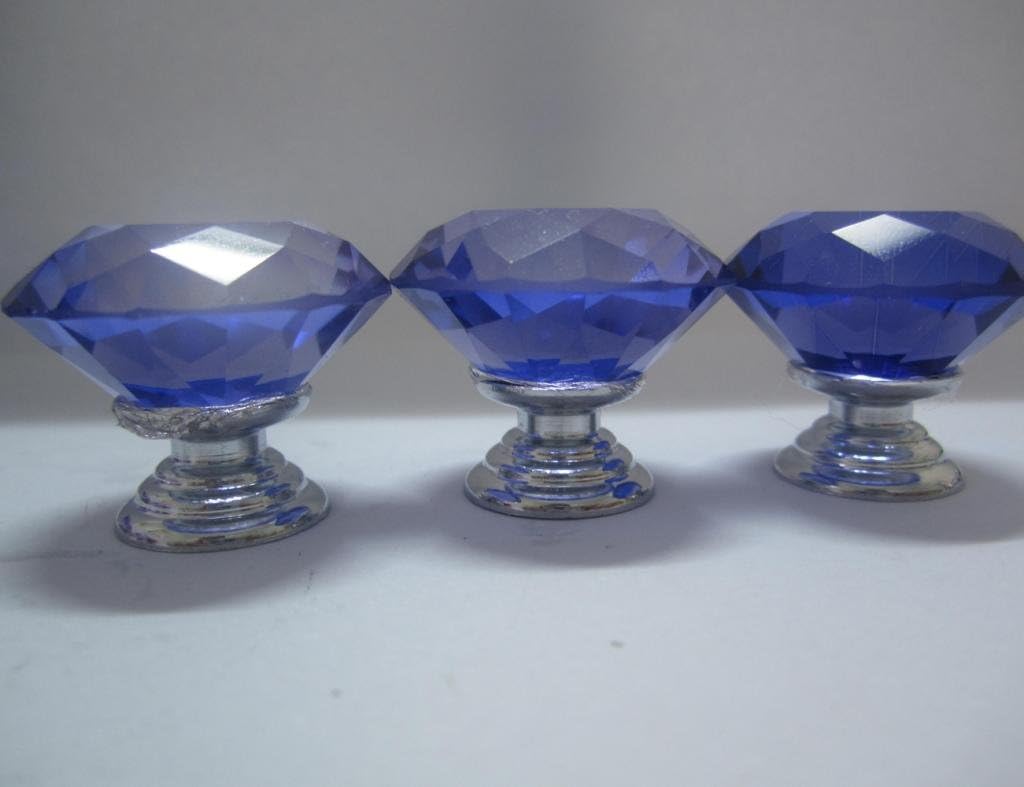 Tangpan 30mm Crystal Glass Door Knobs Bin Dresser Cabinet Drawer Pull Handle Color Blue Pack of 8