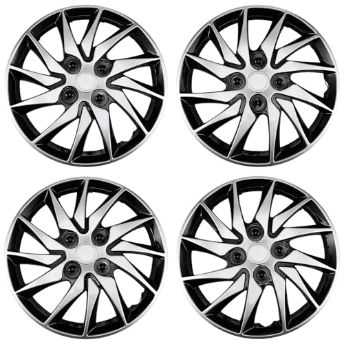 Image of 14 inch Hubcaps Set of 4, Silver Black Racing Sport Wheel Covers, Universal Fit 14 inch ABS Snap-On Hub Caps for Car Sedan SUV Truck, Car Replacement Exterior Accessories