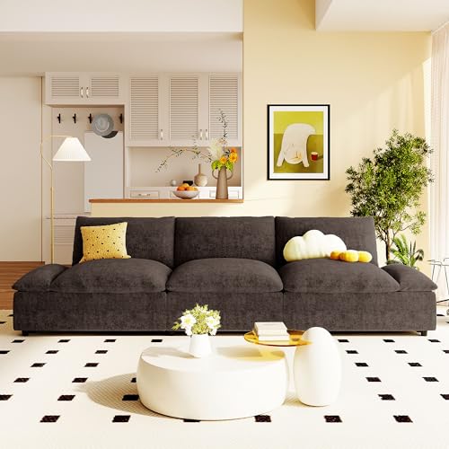 Merax 119.5' Upholstered 3 Seater Sofa, Comfy Cloud Couch with 2 Storage Units, Modern Deep Seat for Living Room Bedroom Apartment, Gray