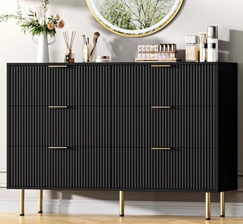 GAOMON 6 Drawer Dresser for Bedroom, 47" Fluted Dresser Chest of Drawers