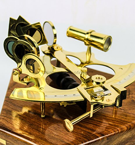 Nagina International 9" Polished Premium Brass Nautical Sextant With Decorative Rosewood Handcrafted Luxurious Case | Pirate's Premium Nautical Decor Gifts & Collectibles #TOP3