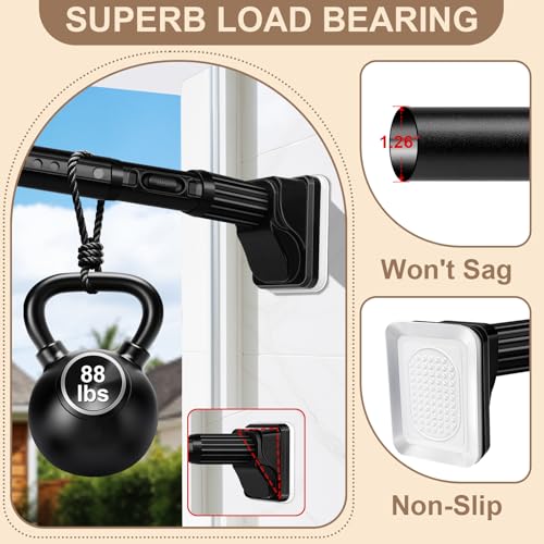 Image of YNL Tension Curtain Rod No Drilling, 41-122 Inch Long Heavy Duty Shower Curtain Rod, One-Click Adjustable Tension Rods for Bathroom /Patio /Window, Outdoor Rods, Renter Friendly, Non-Slip, Black