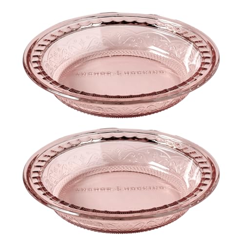 Anchor Hocking Rosewater Pink Laurel Embossed Pie Dishes (2-Piece, 9.5-inch, oven/dishwasher safe) Anchor Hocking Rosewater Pink Laurel Embossed Pie Dishes (2-Piece, 9.5-inch, oven/dishwasher safe)