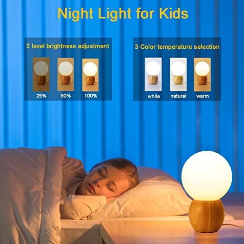 Veeki Led Glass Table Lamp, Glass Ball Bedside Night Lamp With 5W 2700K-6500K Led Bulb, Dimmable Wooden Table Lamp For Bedroom Living Room Children's Room Lighting, Gift For Kids Teen Women (Plug) #TOP2