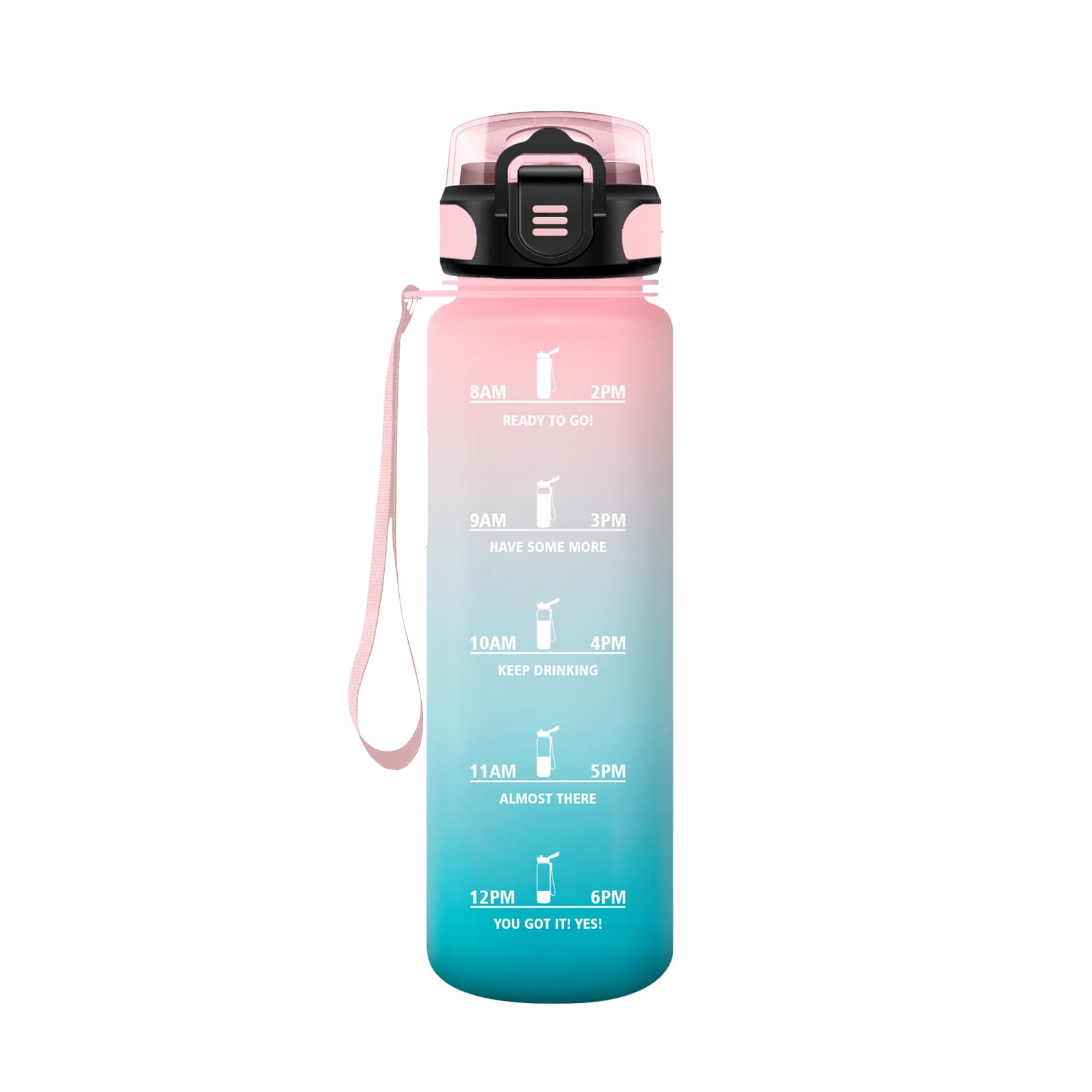 HoneyHolly Sports Water Bottle, 500 ml, Leak-Proof Plastic, Water Bottle, Suitable for Carbonated Drinks, Sports Bottle for Bicycle, Children, School, Fitness, Yoga, Pink Cyan