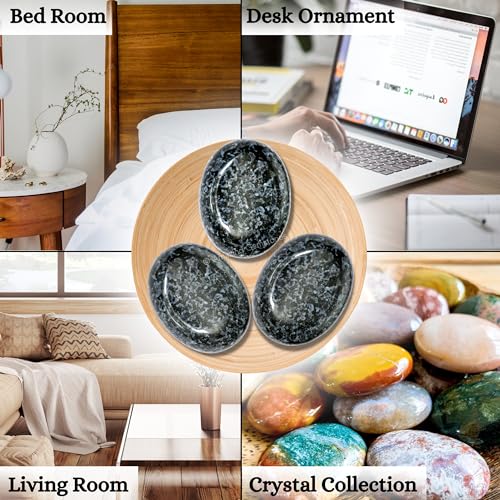 Image of Amazing Gemstone Indigo Gabbro Jasper Palm Stone - Hot Massage Worry Stone for Natural Body Chakra Balancing, Reiki Healing and Crystal Grid