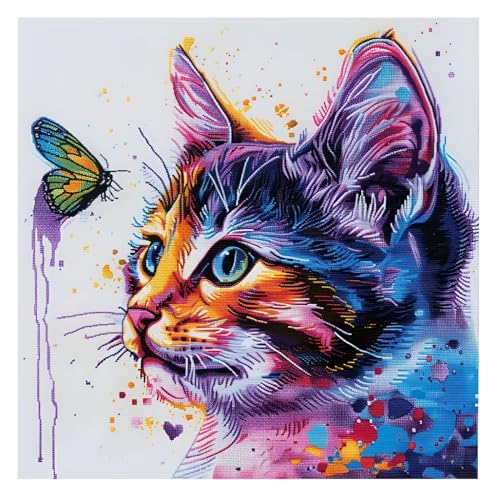 Xinpinzhou Canevas Broderie Point de Croix Kit Complet Adulte Debutant Compté Pré Imprimé Estampillé Moderne Débutant avec Fils, Facile Chat Animaux 11ct Cross...