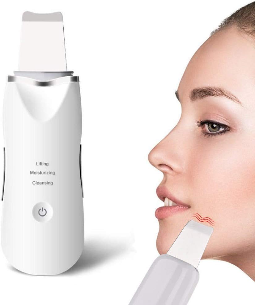 Facial Skin Scrubber, FOXTSPORT Rechargeable Ultrasonic Face Skin Scrubber Facial Cleaner Peeling Vibration Skin Massage Scrubber Blackhead Removal Exfoliating Pore Cleaner Device (White)