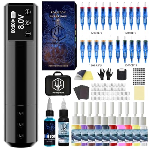 Tattoo Pen Kit with Cartridge Machine and Wireless Power