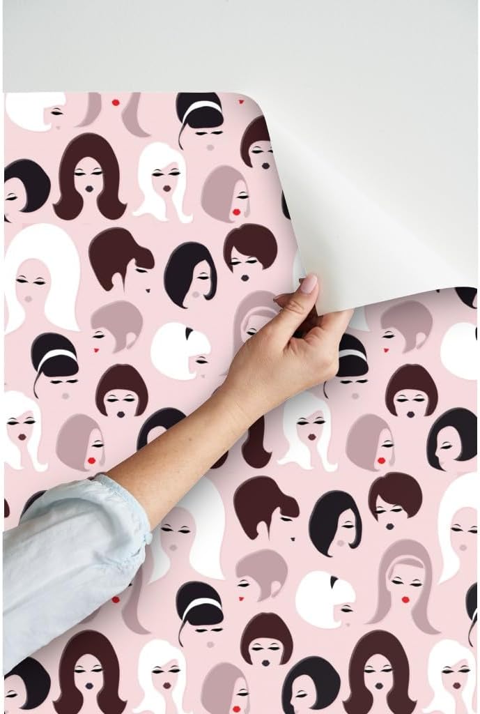 Peel & Stick Wallpaper 12ft x 2ft - Cat Eyes Hot Lips Eye 1960S Hair Custom Removable Wallpaper by Spoonflower