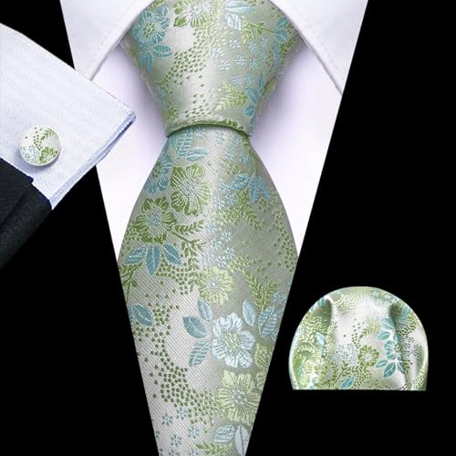 Image of Barry.Wang Men Tie Set Floral Paisley Silk Necktie Pocket Square Cufflinks Formal Wedding Party Business