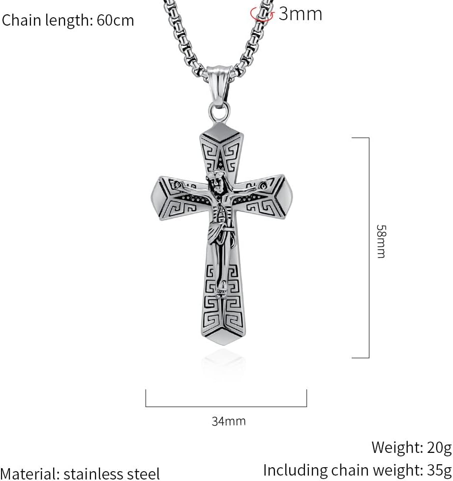 Men Wrench Cross Necklace,Stainless Steel Black Silver Crucifix Jesus Pendant Necklace Baptism Christian Jewelry,60cm Rolo Chain - Image 2