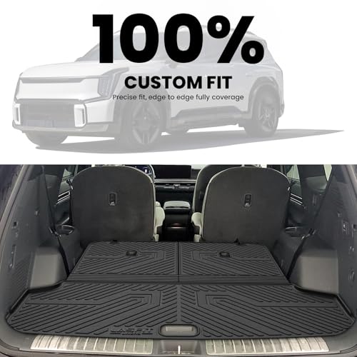 Image of LASFIT Cargo Mats for Kia EV9 2026 2025 2024 | All Weather TPE Custom Fit Cargo Trunk Mat & Backrest Mats Accessories, Black