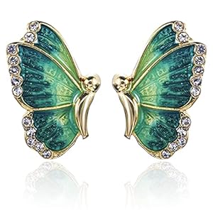 Unique Hypoallergenic Enamel Multicolor Monarch Butterfly Stud Earrings Tiny Cute Crystal Insect Butterfly Stud Earrings for Women Girls Fashion Jewelry Gift