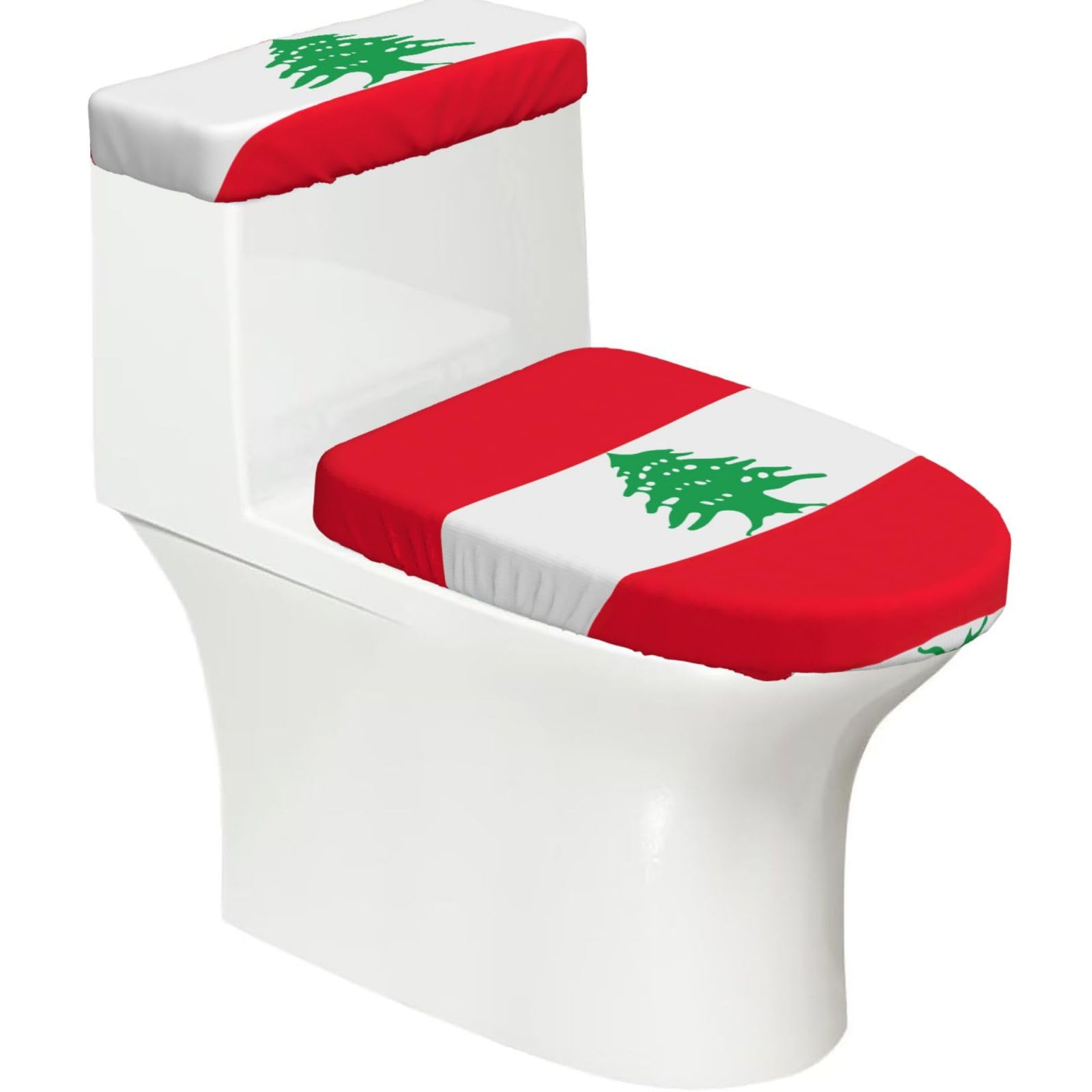 Flag Of Lebanon Print Toilet Lid Cover And Tank Lid Cover For Bathroom With Elastic Bottom, Bathroom Decoration