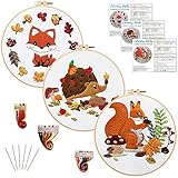 Louise Maelys Animal Embroidery Starter Kits with 3 Embroidery Hoops for Beginners DIY Adults Craft...