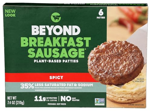 Beyond Breakfast Sausage from Beyond Meat, Plant-Based Patties, Frozen, 6 Patties per 7.4 oz Box, Spicy Flavor