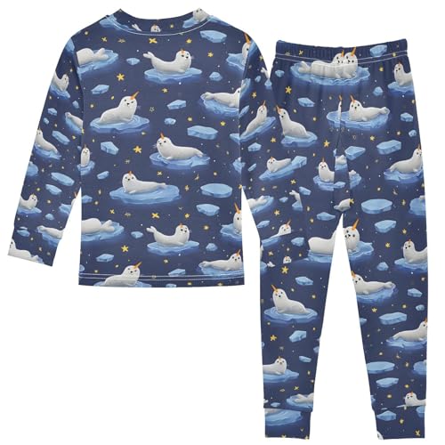 ALAZA Seal Blue Pajamas Long Sleeve Sleepwear 2-Piece Pajama Set2