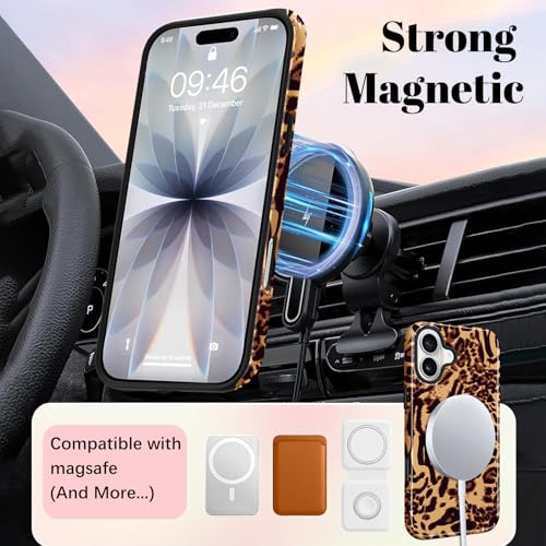 Image of Magnetic for iPhone 17 Case for Women Men, Brown Leopard | Cute Cheetah Pattern Design [Compatible with MagSafe] 2-Layer Hybrid Shockproof Glossy Protective Cover