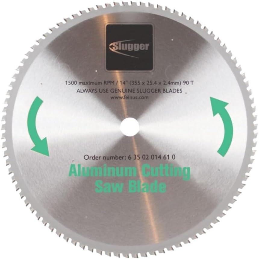 Slugger by Fein Aluminum Cutting Saw Blade - Fast and Accurate Cuts up to 5/8" in Stainless Steel, Mild & Thin Metals, 14" Diameter, 90 Teeth - 63502014610