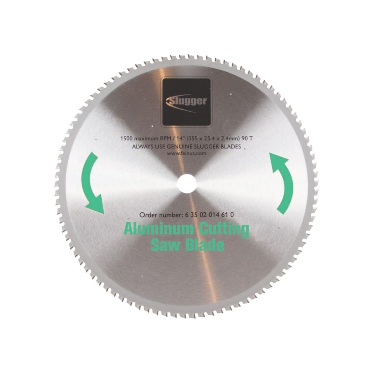 Slugger by Fein Aluminum Cutting Saw Blade - Fast and Accurate Cuts up to 5/8" in Stainless Steel, Mild & Thin Metals, 14" Diameter, 90 Teeth - 63502014610