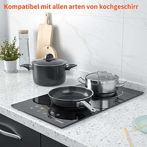 Glaskeramikkochfeld, IsEasy Doppel Vorlauf, 3200W, Kochfelder mit Doppelte Kochzonen, Stecker, Einbaus Cerankochfeld, 9 Heizstufen, Touch-Steuerung, 1-99Min Timer – Bild 7