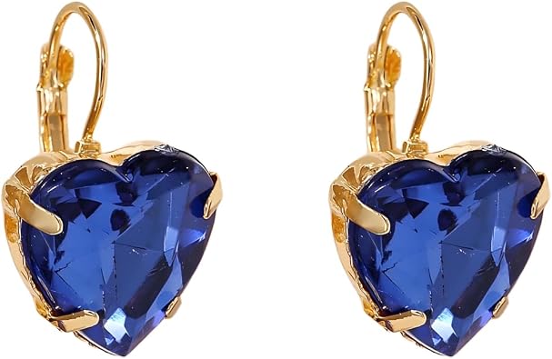 Heart Earrings for Women Trendy Love Crystal Purple Pink Green Dangling Cubic Zirconia Hoop Earrings Bling Holiday Jewelry Gifts