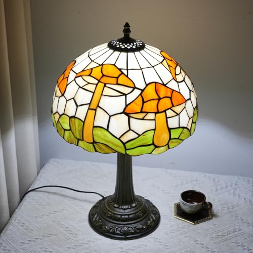 Crecobo Tiffany-Style Stained-Glass Mushroom Table Lamp (12", Warm Amber) — view 7