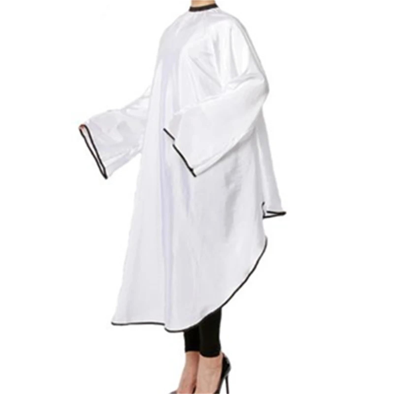 Capa Peluqueria 1PC 145 * 165cm Negro Blanco Manga Larga Impermeable Capa de Corte de Pelo Delantal for Corte de Pelo salón peluquería paño Bata Envoltura Profesional(White)