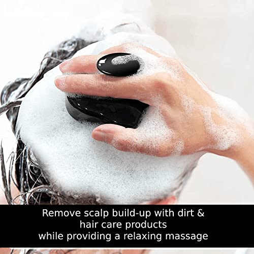 Image of Silicone Hair Scalp Massager, Shampoo Brush with Non-slip Grooves, Palm-Shaped Handle for Wet and Dry Hair, Black