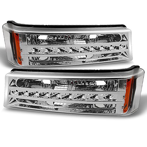 Faros Delanteros Cromados Para Chevy Silverado 1500-3500 Y Avalanche (2003-2006) - Par Completo