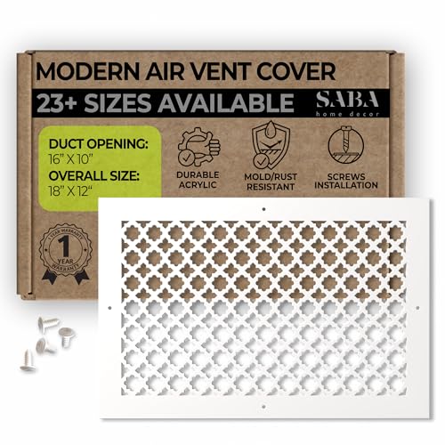 SABA Home Decor Air Vent Cover Grille - Acrylic Plexiglass 10 x 16 Duct Opening, 12 x 18 Overall White Finish Decorative Covers for Walls & Ceilings NOT for Floor USE, Venetian