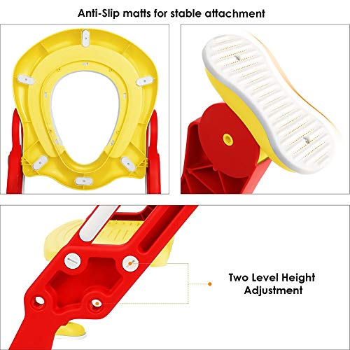 Mangohood Potty Training Toilet Seat with Step Stool Ladder for Boys and Girls Baby Toddler Kid Children Toilet Training Seat Chair with Handles Padded Seat Non-Slip Wide Step (Red Yellow)