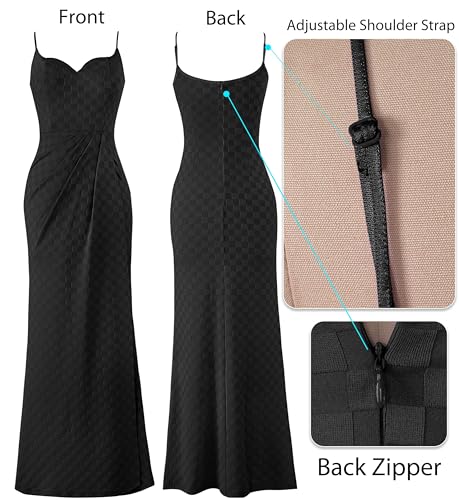 Image of VFSHOW Womens Sexy Formal Ruched Fitted High Slit Bodycon Maxi Dress Spaghetti Strap Sweetheart Cocktail Prom Evening Gown